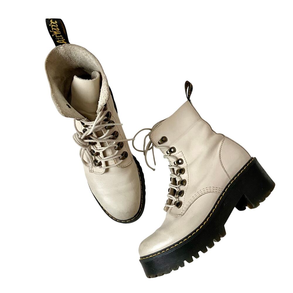 Dr. Martens Leona Temperley platform boots in the color Bone